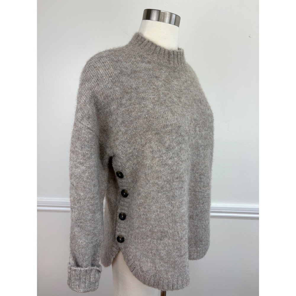 Boden Fluffy Side Button Jumper Sweater Brown Size 10 Wool Alpaca Hi Low Hem